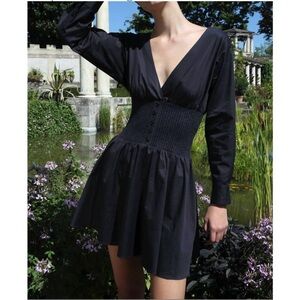 New Naadam Cotton Cashmere Mixed Media Elegant Long Sleeve Mini Dress